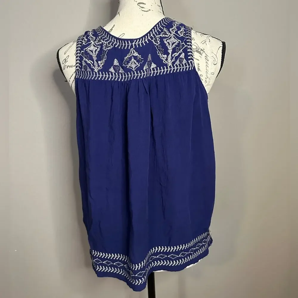 Simply Irresistible V-Neck Sleeveless Blouse Blue and Silver Size Small